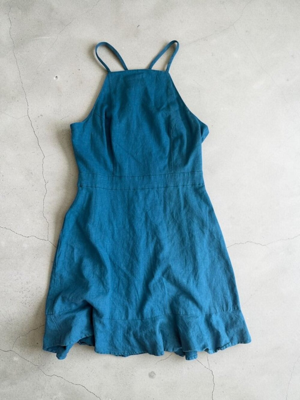 BCBGENERATION Blue High Neck Linen Blend Skater Dress Size 2